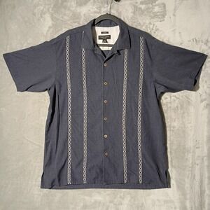 Pronto Uomo Mens Short Sleeve Silk Blend Button-Up Camp Shirt Blue Sz L